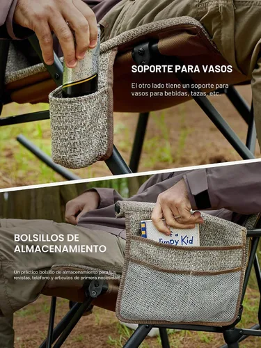 Vista 7 de EVER ADVANCED Silla mecedora de gran tamaño para campamento, mecedora plegable acolchada para adultos con reposabrazos duros, silla portátil