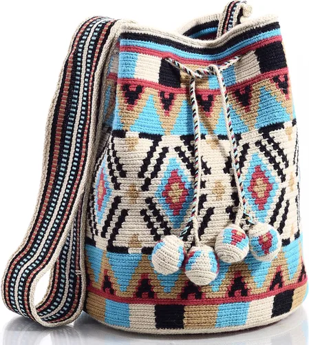 Vista 3 de WYOU Designer Collection, bolso de cubo Hobo tejido a mano en ganchillo Wayuu, Diseño 21