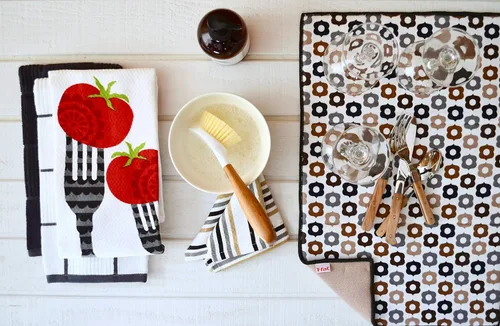 Vista 5 de T-fal Textiles Toalla de cocina de algodón tejido con estampado de doble cara, 16 x 26 pulgadas, estampado de tenedor