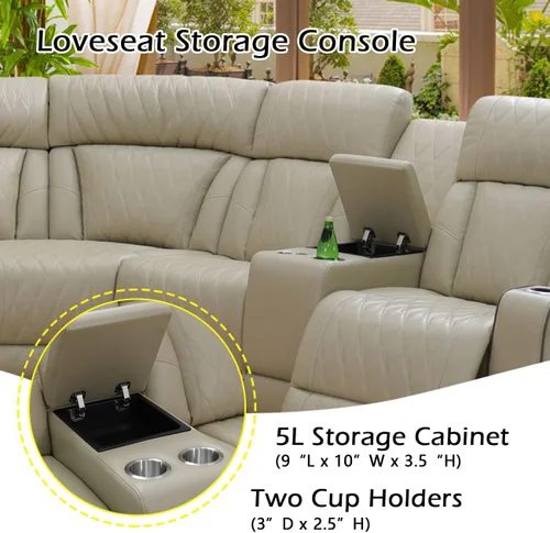 Vista 3 de Juego de sofá modular reclinable eléctrico para sala de estar, juego de sofá reclinable de cuero con luces LED / almacenamiento oculto, sofá