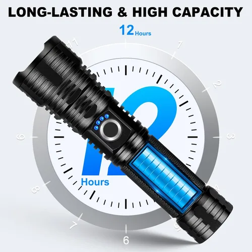 Vista 4 de Linternas Recargables de Alto Lumen, Paquete de 2 Linterna LED Súper Brillante de 99000 Lúmenes con 5 Modos e Impermeable, Carga Rápida USB Linterna