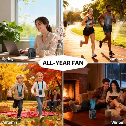 Vista 2 de Ventilador personal portátil recargable de 8000 mAh, ventiladores corporales con 3 velocidades de enfriamiento más rápido y luz LED, ventiladores