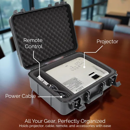 Vista 2 de CASEMATIX Funda de viaje para proyector de carcasa rígida compatible con proyectores Epson VS250 SVGA, VS350 XGA, VS355 WXGA con cable HDMI