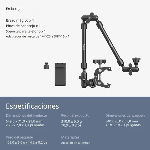 Vista 9 de SMALLRIG 22" Magic Arm Clamp, Overhead Phone Mount Holder Stand, Camera Arm Soporte flexible para cámara de escritorio, brazo articulado