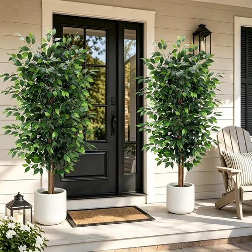 Vista 5 de Árbol de ficus artificial de 6 pies con troncos de madera real, árbol de Árbol de ficus tipo 4-6ft