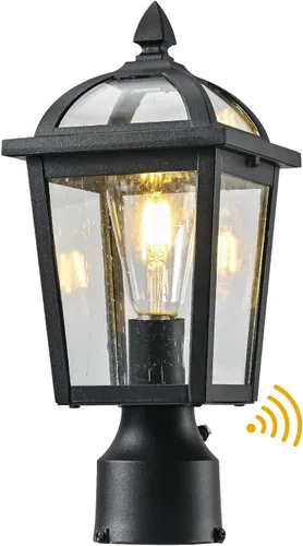 Vista 10 de Luz de poste al aire libre del atardecer al amanecer con salida GFCI, lámpara de poste de aluminio impermeable, lámpara de poste de poste de luz