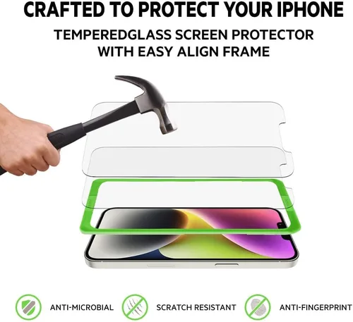 Vista 2 de Belkin Protector de pantalla de vidrio templado – Protector de pantalla para iPhone 14 Pro – Incluye calcomanías guía para una fácil alineación