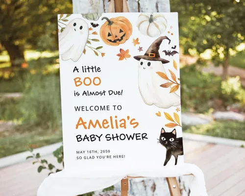 Vista 31 de Personalized Halloween Baby Shower Welcome Sign, A Little Boo Baby Shower Welcome Sign, Pumpkin Decorations,girl, Halloween Decor 12" X 18" (Small)