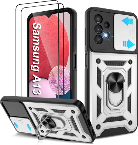 Vista 10 de Funda para Galaxy A13-4G, Samsung Galaxy A13 4G con protector de pantalla HD, resistente a prueba de golpes con soporte de rotación de 360°