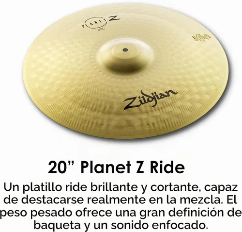 Vista 6 de Zildjian ZP4PK Planet Z - Paquete completo de platillos de 14/16/20 pulgadas Crash and Ride Included, Drum Set Starter Kit for New Players, Bright