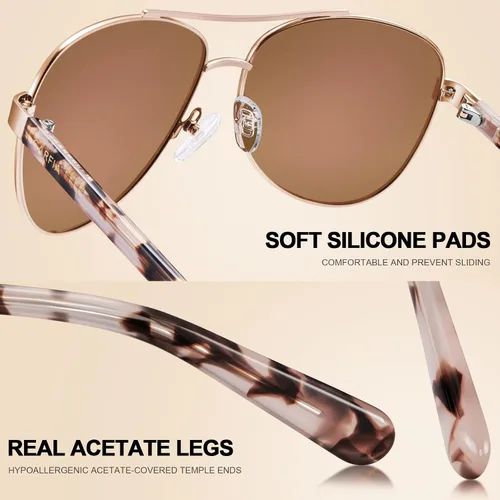 Vista 6 de CARFIA Gafas de sol polarizadas para mujer, protección UV, ultra ligeras, marco de metal, sombras CA3216