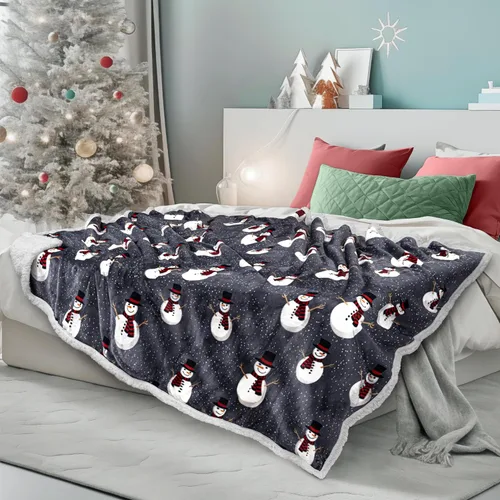 Vista 12 de PAVILIA Premium Manta de vellón sherpa de Navidad regalo de decoración navideña, afelpada, cálida y acogedora, de microfibra y reversible, para Pan