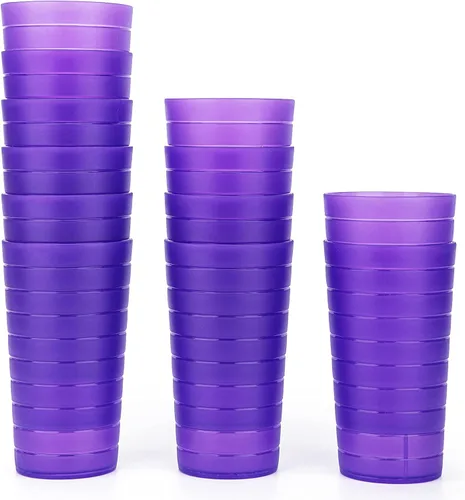 Vista 6 de KX-WARE Mixed Drinkware - Juego de 12 vasos de plástico de 22 onzas, vasos para beber, tazas de fiesta, vasos de té helado, color negro