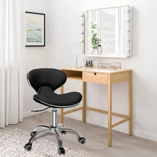 Vista 6 de SALONFACTORY Taburete con ruedas ajustable multiusos negro con respaldo Heavy Duty 400Lbs, 360 giratorio con ruedas, 5 pulgadas ajustable