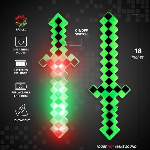 Vista 11 de Fun Central Espada de píxeles con luz LED, juguete de estilo de 8 bits de 18 pulgadas con luces intermitentes multicolor