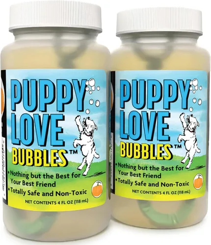 Vista 8 de Atomic Bubbles: Amor de Cachorro Burbujas: Paquete de 2 con Aroma a Tarta de Manzana - Botellas de 4oz, Juguetes Interactivos para Perros, Seguros