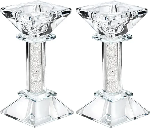 Vista 2 de Juego de candelabros de cristal de 2 a 5.3 pulgadas de alto, centro de mesa ultra elegante y moderno, decoración del hogar Transparente