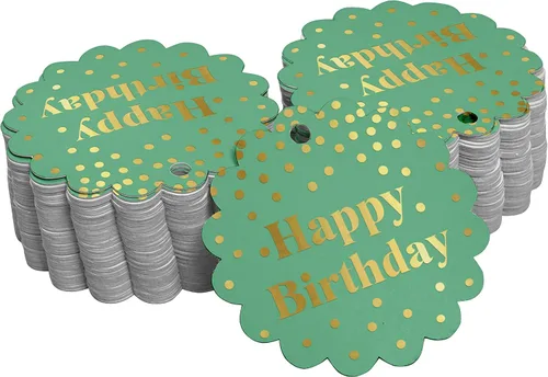 Vista 23 de Etiquetas de papel para colgar con texto en inglés «Happy Birthday» (50 unidades)