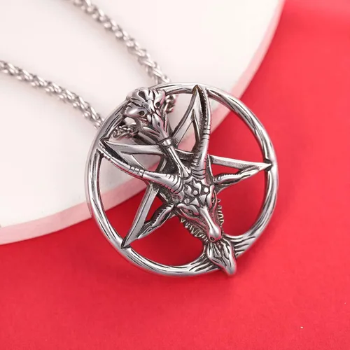 Vista 6 de Collar satánico, cabeza de cabra invertida, pentagrama invertido, pentáculo de acero inoxidable, collar de baphomet, cadena colgante, regalo