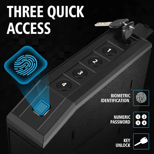 Vista 2 de Caja de seguridad oculta para pistolas, caja de seguridad biométrica con huella digital y deslizador inteligente para mesita de noche, escritorio
