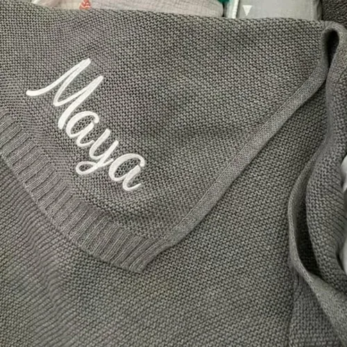 Vista 7 de Manta de punto personalizada para bebé, regalo bordado para baby shower, manta de cochecito Regalo para bebé recién nacido con monograma Tejido