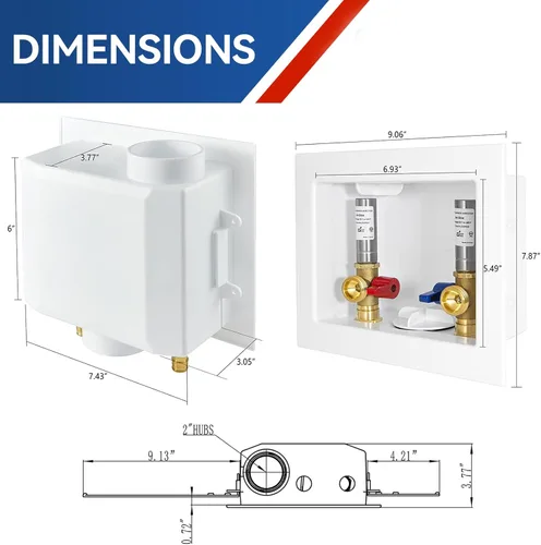 Vista 6 de Caja de Salida para Lavadora con Amortiguador de Golpe de Ariete de Acero Inoxidable, Entrada PEX de 1/2 Pulgada x Conexión de Salida MHT de 3/4