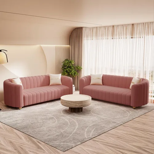 Vista 32 de Moderno juego de sofá de terciopelo negro de 3 piezas para sala de estar, juego de sofá curvado acolchado con patas de esfera de metal dorado