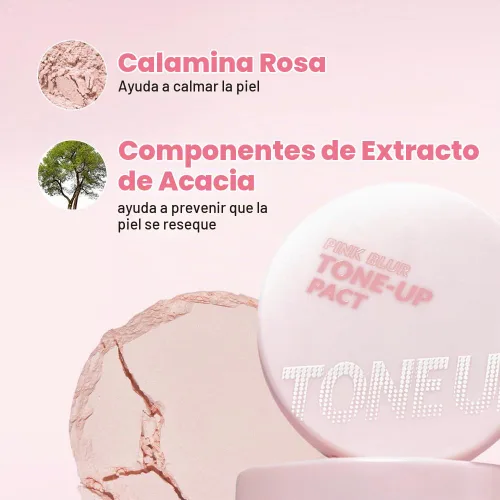 Vista 6 de I'M MEME Compact - Tone-up Pact Polvo de ajuste presionado coreano para efecto de desenfoque rosa, con calamina, polvo de maquillaje, compacto