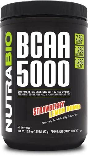 Vista 9 de NutraBio BCAA 5000 Polvo - BCAA fermentado vegano - Apoya el crecimiento muscular magro, la recuperación, la resistencia - 60 porciones - Kiwi fresa