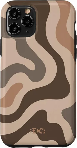 Vista 13 de iPhone 12 mini Retro líquido remolino Groovy café latte patrón marrón caja del teléfono
