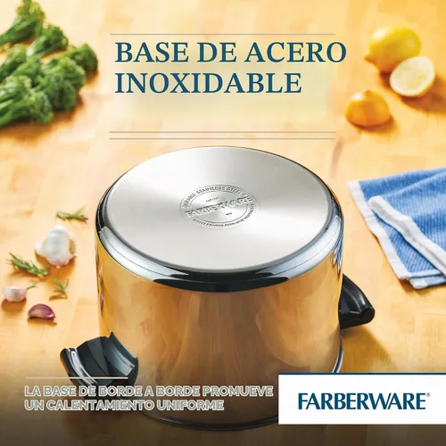 Vista 8 de Farberware Olla clásica de acero inoxidable de 8 cuartos con tapa, olla de acero inoxidable con tapa, color plateado