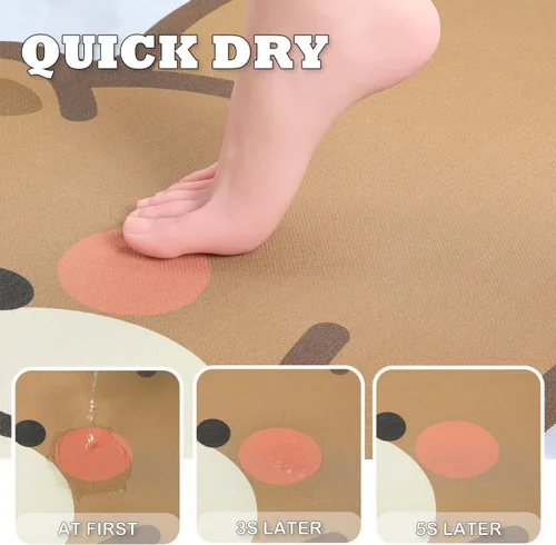 Vista 4 de Alfombra de baño con diseño de animales bonitos, antideslizante, súper absorbente, ultra fina, para ducha, bañera y fregadero, tapete de baño de Oso