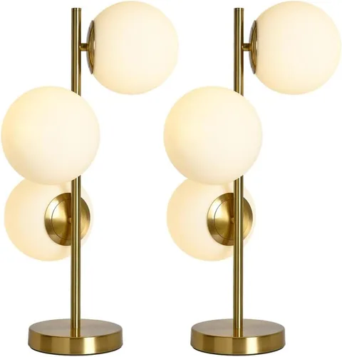 Vista 18 de Globe - Lámpara de mesa de noche, moderna lámpara de mesa de noche de cristal de mediados de siglo, lámpara de escritorio dorada para dormitorio, 1