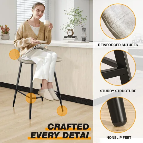 Vista 5 de 5Rcom Juego de 2 taburetes de bar de altura de mostrador de 600 libras, taburetes de cocina de 24 pulgadas con respaldo, sillas de bar modernas