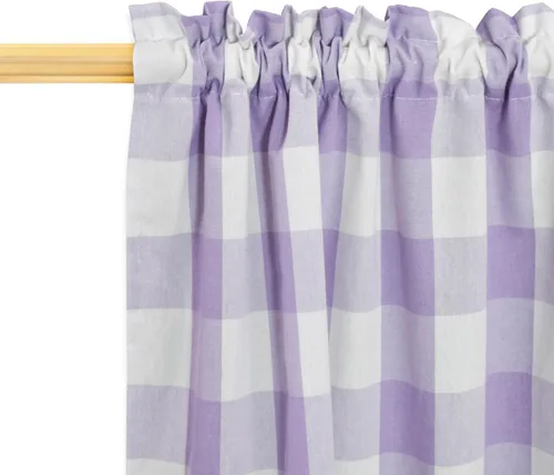 Vista 137 de Cenefas de cortina para ventana de 16 pulgadas de largo, 2 paneles de cuadros búfalo, cortinas pequeñas con bolsillo para barra, estilo clásico