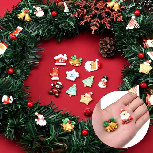 Vista 3 de Eboot 100 piezas Adornos de Navidad de resina miniatura Adornos de resina en miniatura Adornos de árbol de Navidad muñeco de nieve campana Papá Noel