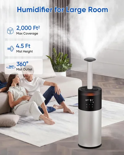 Vista 3 de Humidificadores para dormitorio, humidificador de 16 litros para habitación grande de 1500 pies cuadrados, humidificador ultrasónico de niebla fría