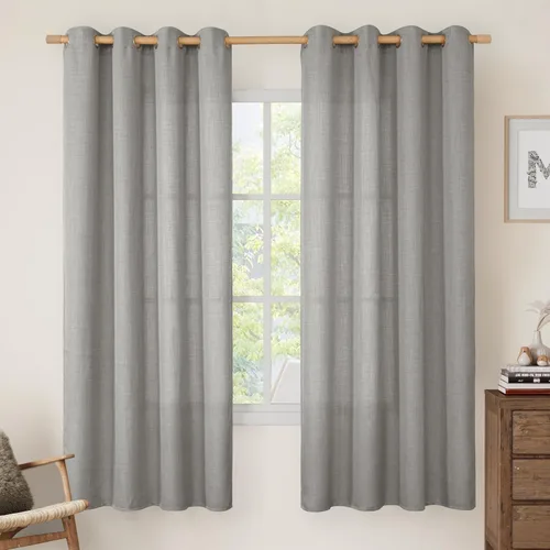 Vista 103 de LAMIT Cortinas de lino marrón caramelo para sala de estar, 84 pulgadas, de lino sintético, texturizado, filtrante de luz, paneles de privacidad