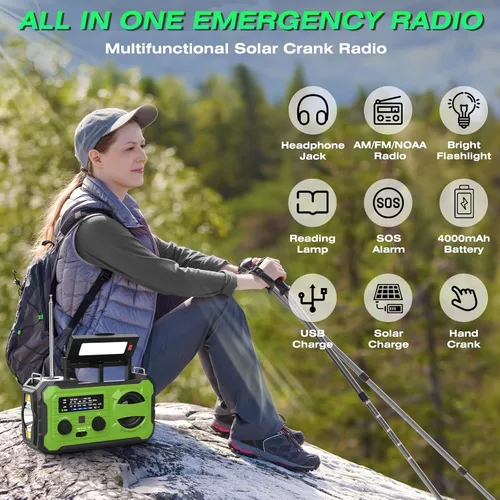 Vista 9 de NITIGO Radio meteorológica de emergencia, radios portátiles Am Fm para Verde-negro