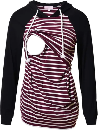 Vista 13 de Bhome Camisa de lactancia de manga larga con capucha para lactancia materna