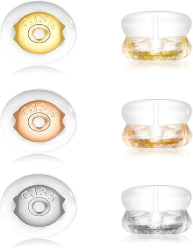 Vista 8 de Respaldos de Aretes, Respaldos de Aretes de Silicona de Oro 18K para Aretes de Botón/Orejas Caídas, Respaldos de Aretes con Cierre de Seguridad