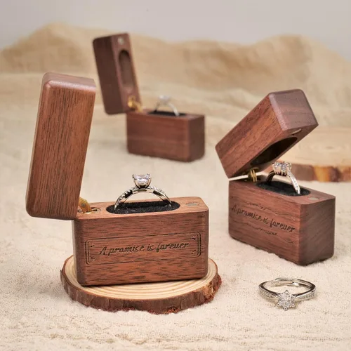 Vista 6 de Yookin Caja de anillo de madera portátil, caja de anillo de madera, compromiso, propuestas, ceremonia de boda, caja de anillo de exhibición