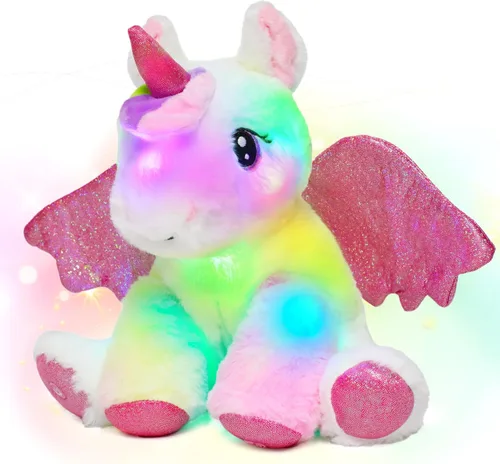Vista 11 de Hopearl Unicornio de peluche con luces LED, flexible, con luces de noche que brillan en la oscuridad, para festival, cumpleaños, niños pequeños