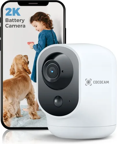 Vista 10 de COCOCAM Cámara de seguridad interior con vista panorámica/inclinación 2K con batería de 5200mAh, cámara WiFi, inalámbrica para monitor