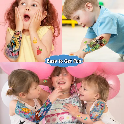 Vista 3 de Partywind 66 hojas de tatuajes temporales para niños, fundas de tatuajes temporales para niños, calcomanías de tatuaje falsas