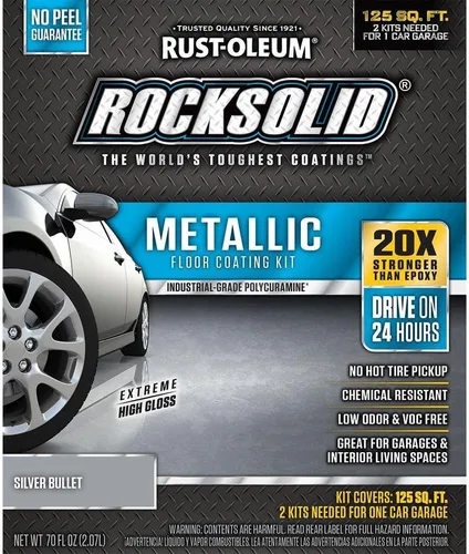 Vista 14 de Kit de piso para cochera de aspecto metálico de bala de plata Rust-Oleum RockSolid., Paquete de 1