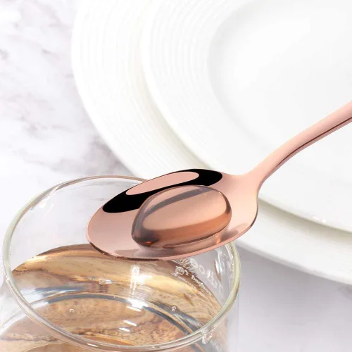 Vista 3 de MINGYU Juego de 12 cucharaditas de oro rosa de 6.37 pulgadas, cucharas pequeñas de acero inoxidable, cucharas de té, cucharas de café, cucharadas