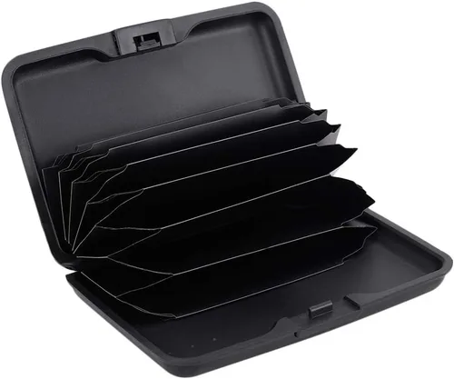 Vista 2 de Elfish.- Funda protectora de aluminio contra RFID, para tarjetas de crédito, carcasa rígida para tarjetas de presentación, cartera de metal