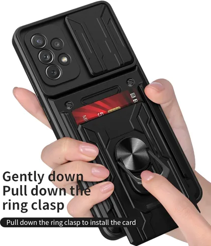 Vista 3 de CCSmall Funda para Samsung Galaxy A23 4G/5G con tarjetero, protección resistente con anillo magnético, función atril, cubierta de cámara deslizante