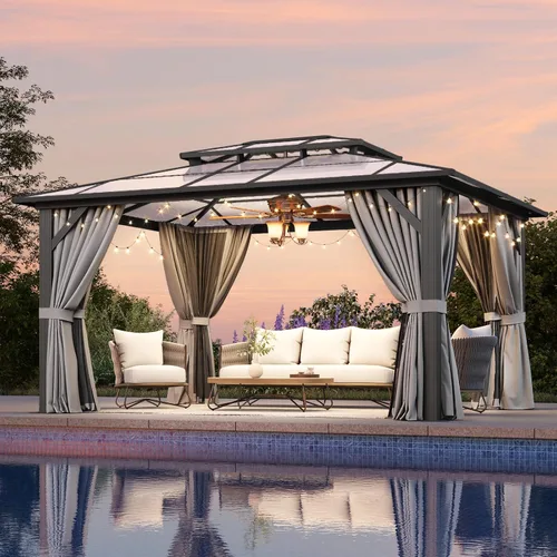 Vista 20 de Aoxun 10'x10' Outdoor Gazebo with Polycarbonate Roof Khaki Single Roof Caqui